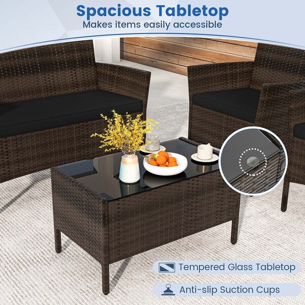 Costway 4 PCS Patio Furniture Set with Washable Cushions and Tempered