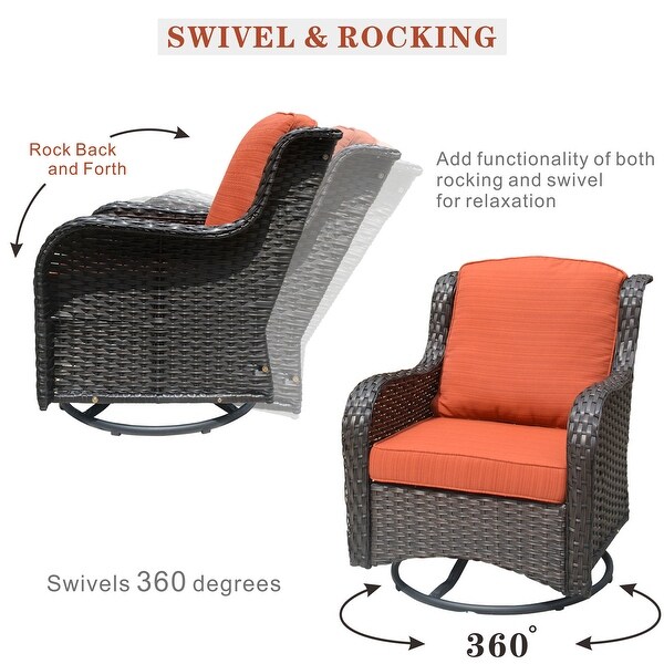 OVIOS 6piece Rattan Wicker Patio Furniture Set Swivel Gliding Chair Set