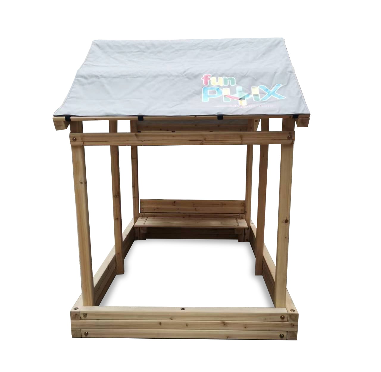 Funphix Dig nFT Play Wooden Sandbox Playhouse with Bench and Flower Planter, Outdoor Sand Pit for Kids
