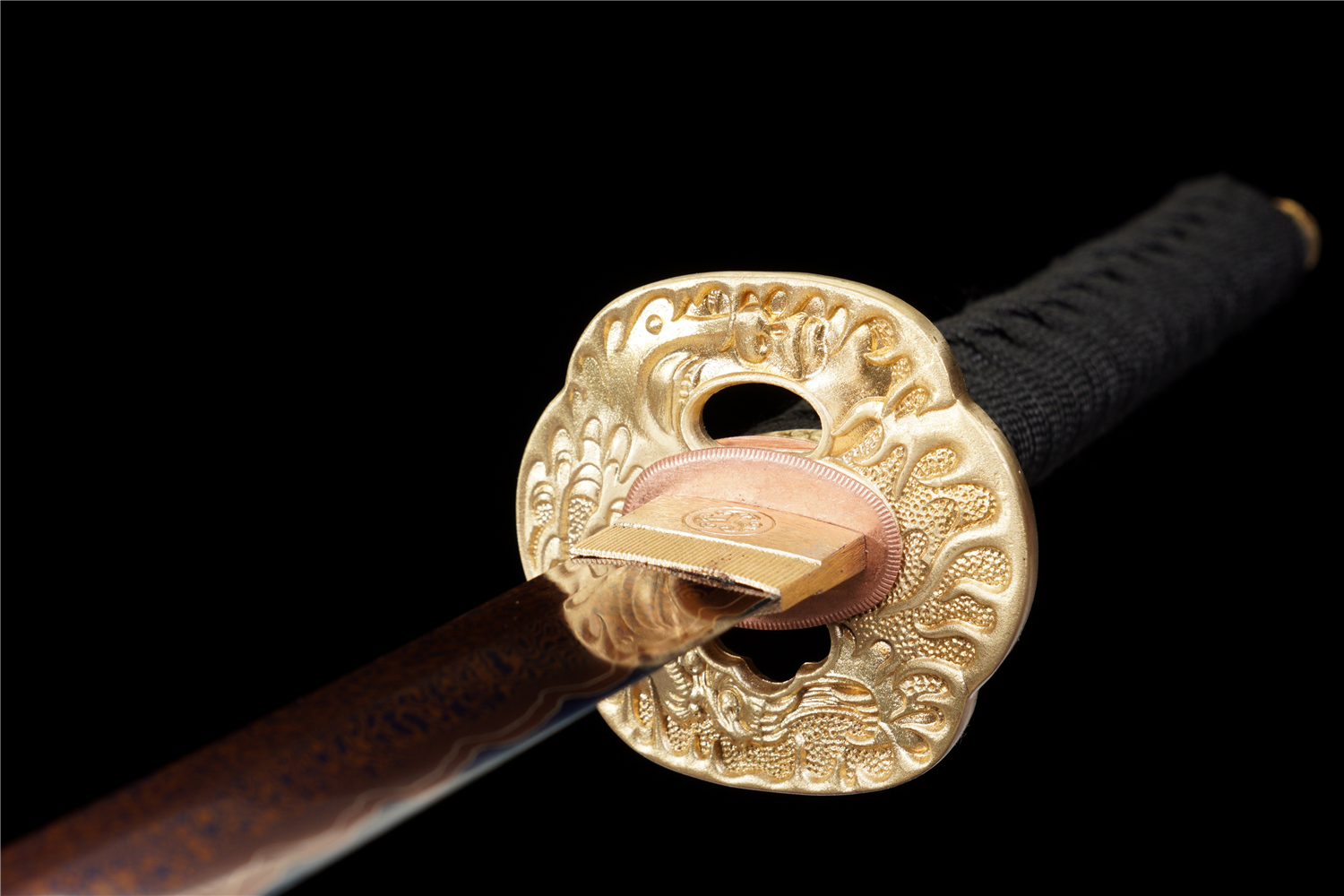Handmade Katana Damascus Sanmai Blue Blade Phoenix Tail Copper Tsuba Full Tang
