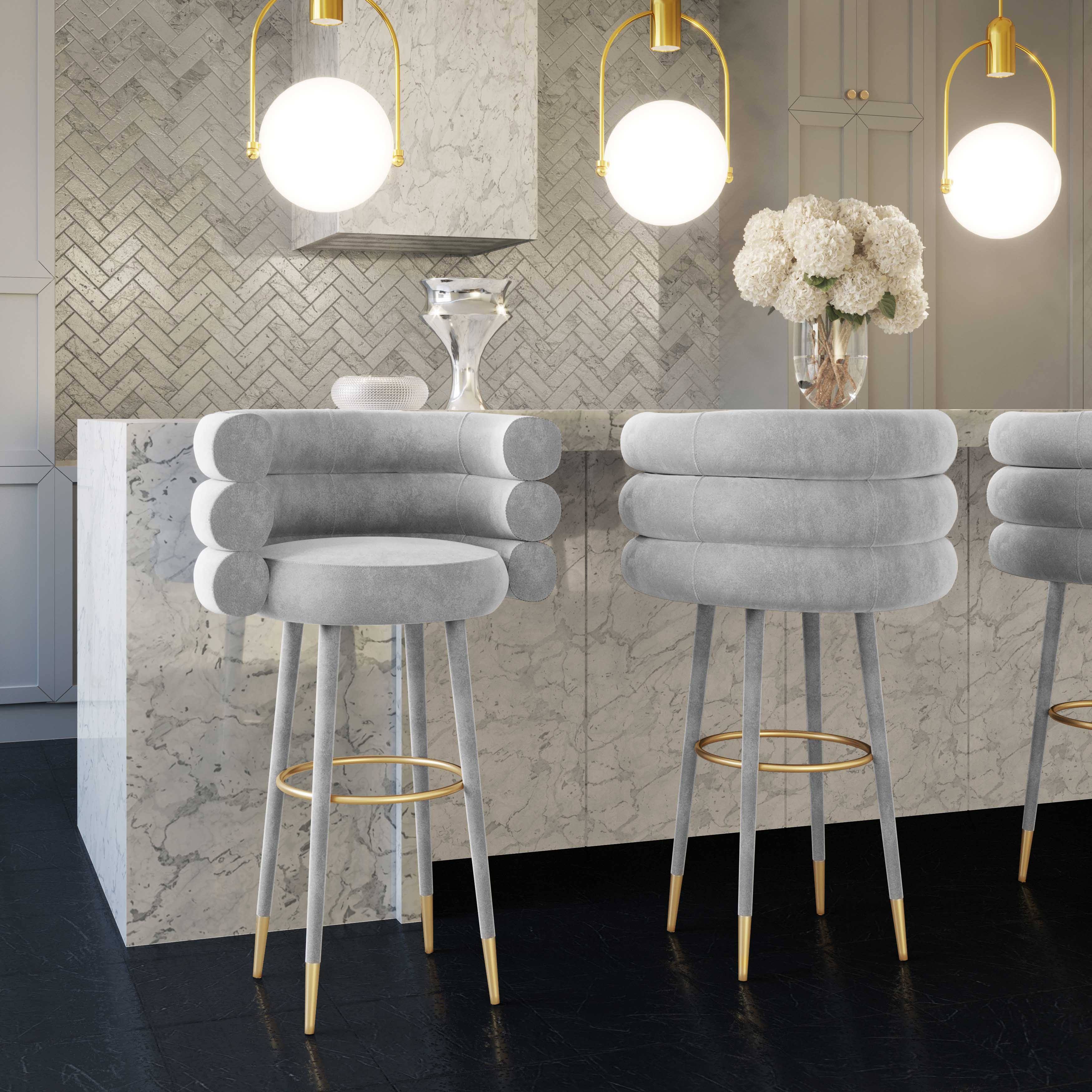 TOV Furniture Betty Grey Velvet Counter Stool