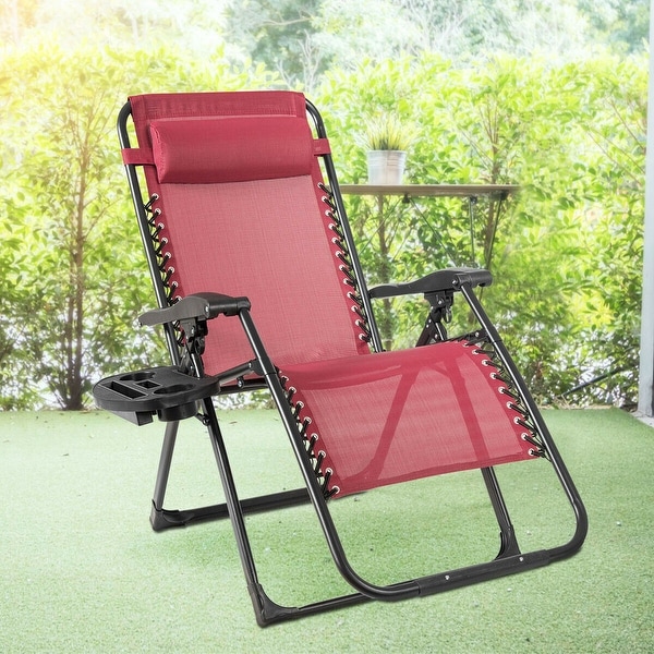 Gymax Folding Zero Gravity Lounge Chair Recliner w/ Cup Holder Tray