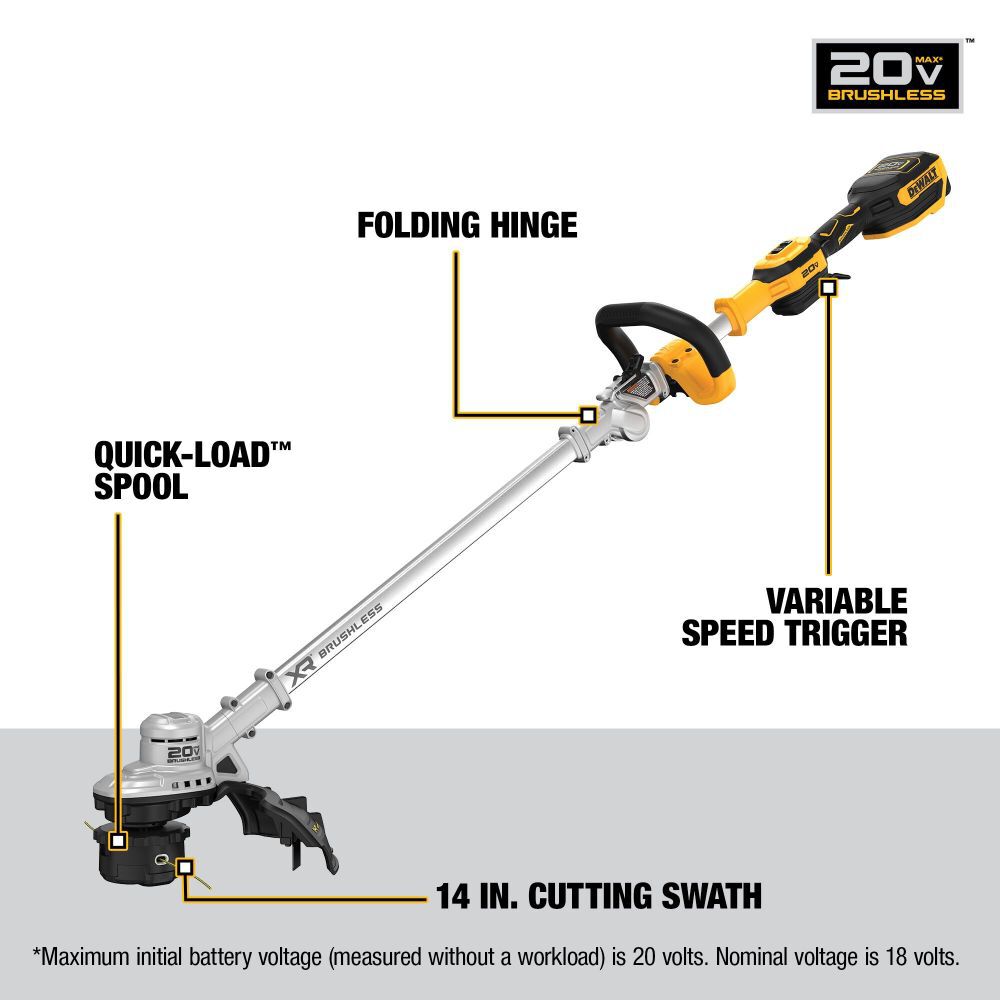 DEWALT 20V MAX String Trimmer Kit Folding 14″ DCST922P1