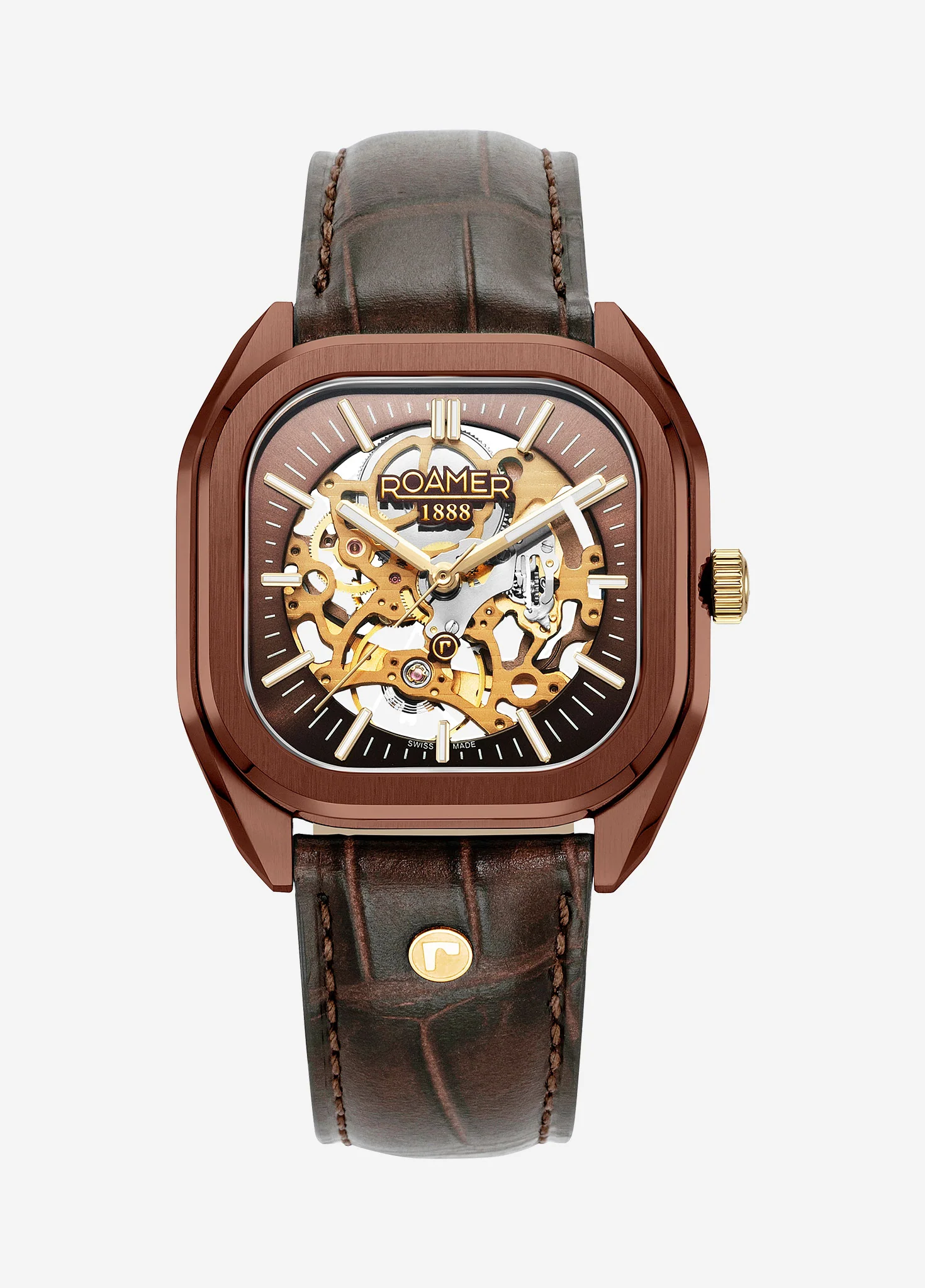 Mechano 42 mm Hand-Winding Three-Hand Brown + Gold Bracelet Leather Strap Set Sapphire antireflection glass  Stainless Steel swiss watch