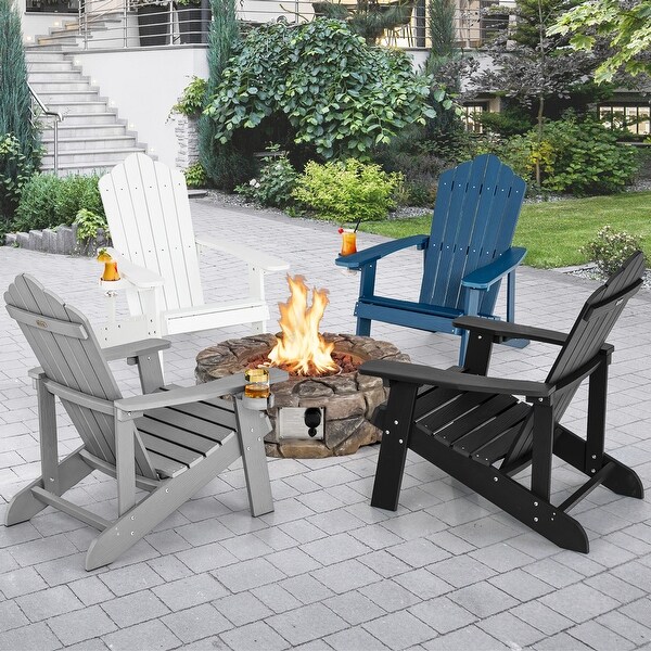 Costway Patio HIPS Adirondack Chair with Cup Holder Weather Resistant