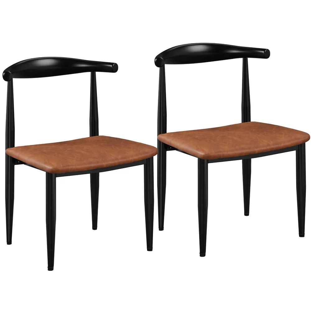 Yaheetech Set of 2 Modern PU Leather Dining Chairs with Backrest, Retro Brown