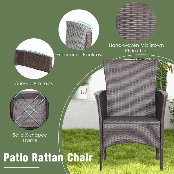 Costway 3PCS Patio Wicker Dining Set Acacia Wood Table Top with