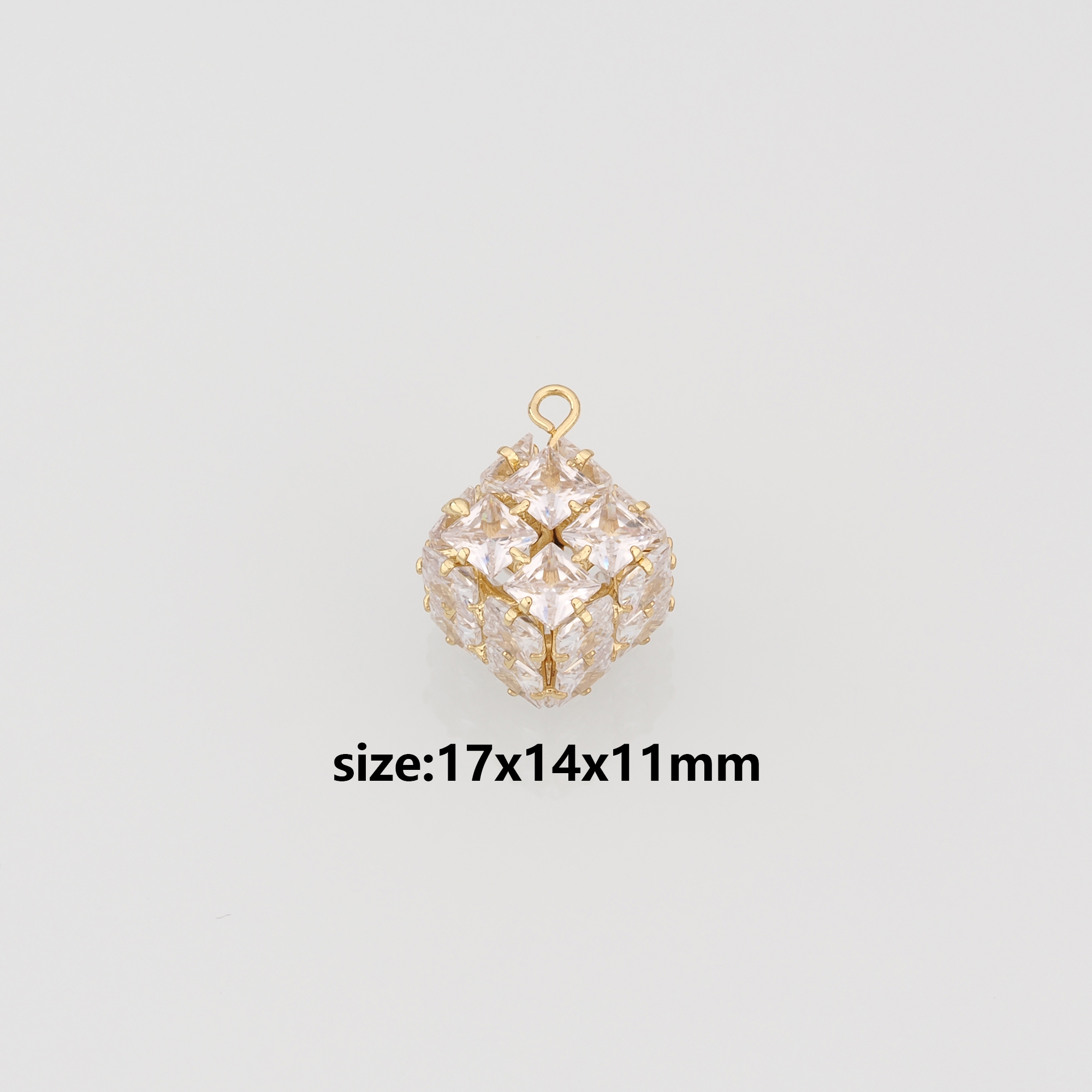 18K Gold Filled Square Pendant,CZ Micro Pave Cube Charm Earrings Necklace for DIY Jewelry Making Supply