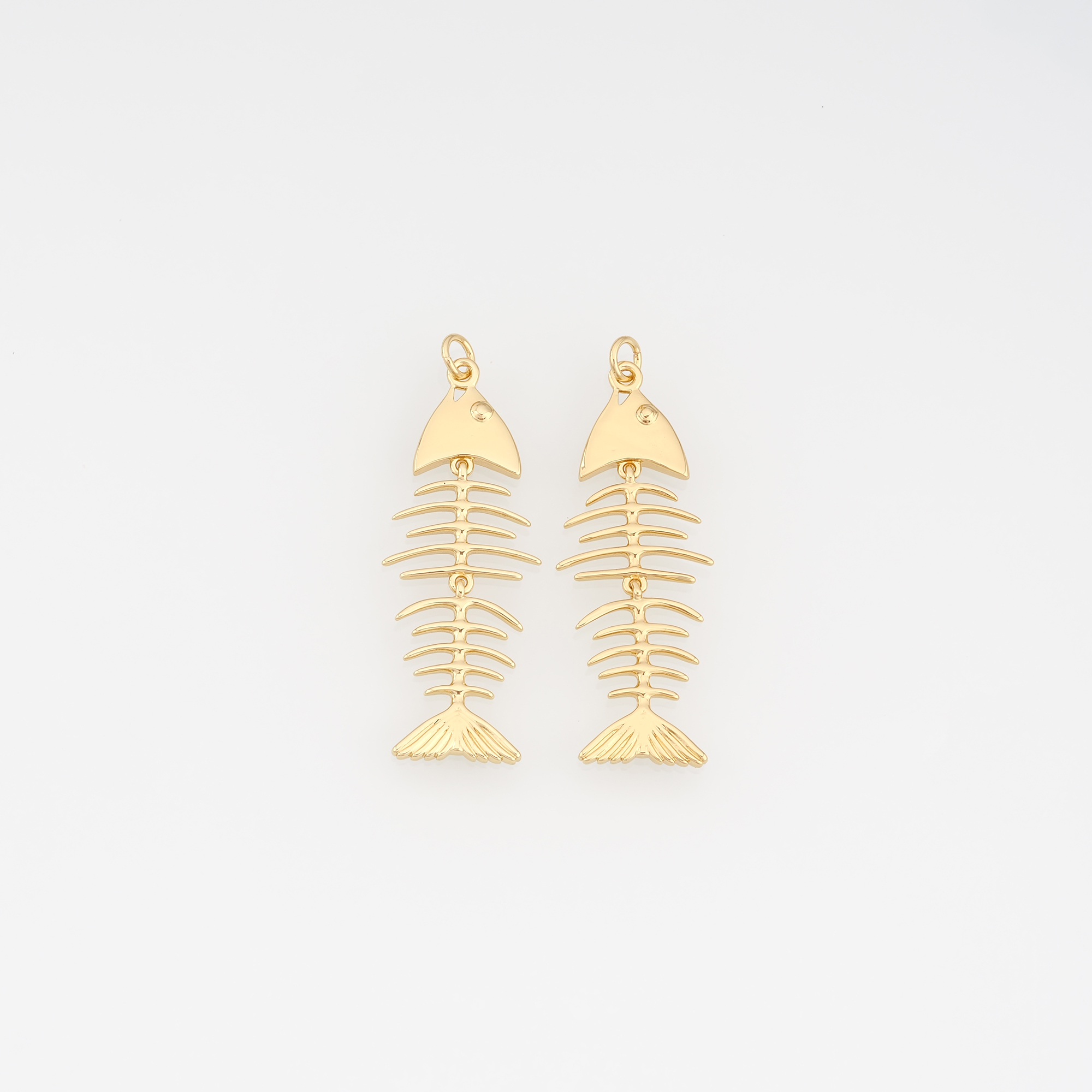 18K Gold Filled Fishbone Pendant,Fishbone Charm Earrings Necklace for DIY Jewelry Making Supply