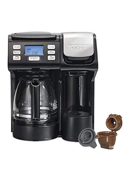 Hamilton Beach FlexBrew Trio 2-Way Coffee Maker, Compatible with K-Cup Pods or Grounds, Combo, Single Serve & Full 12c Pot, Black - Fast Brewing (49902)