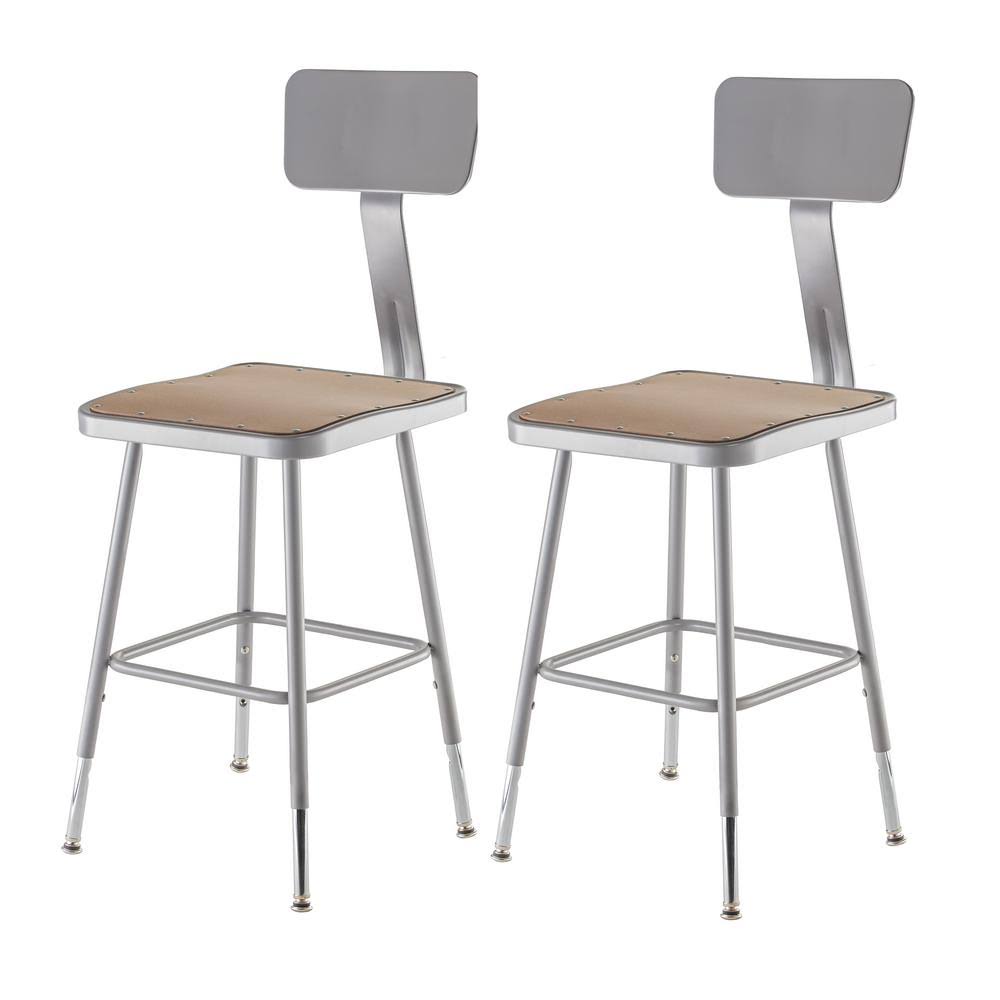 National Public Seating NPS 19 - 27 Hardboard Square Adjustable Stool with backrest, Gray, 2/Pack