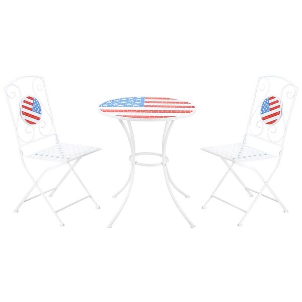 3Piece Patio Bistro Set with Folding USA Mosaic Table and Chairs,Portable Metal Frames