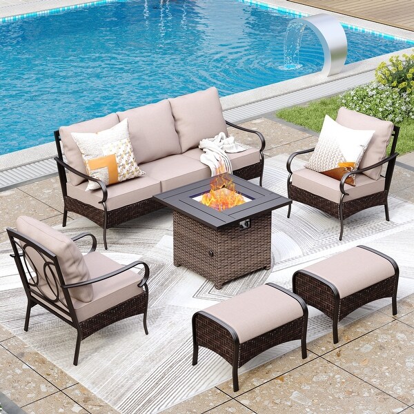MAISON ARTS Oversized 6Piece Outdoor Patio Set with Fire Pit