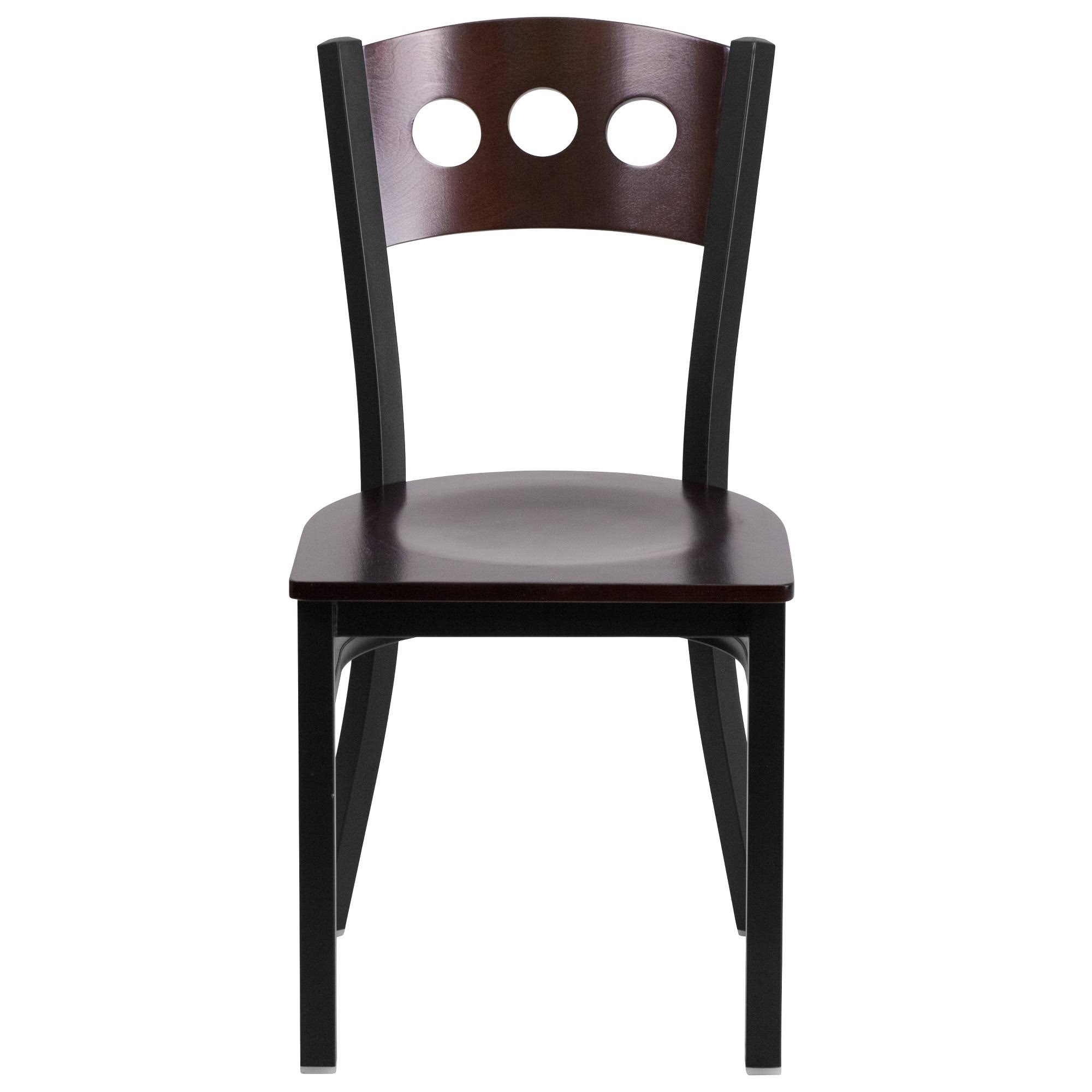 Hercules Series Black 3 Circle Back Metal Restaurant Chair - Walnut Wood Back u0026 Seat | Flash Furniture