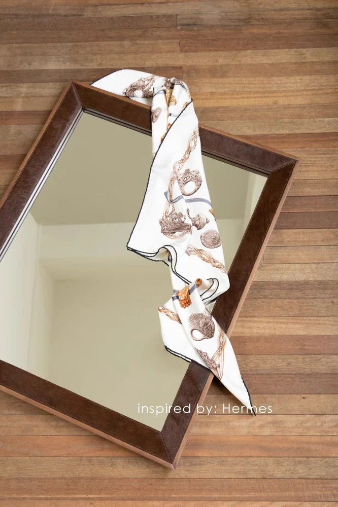 DZ021 - Danish Vintage Genuine Leather Fur Integrated Hanging Standing Half-Length Mirror Dressing Room Wash High-Definition Vanity Mirror