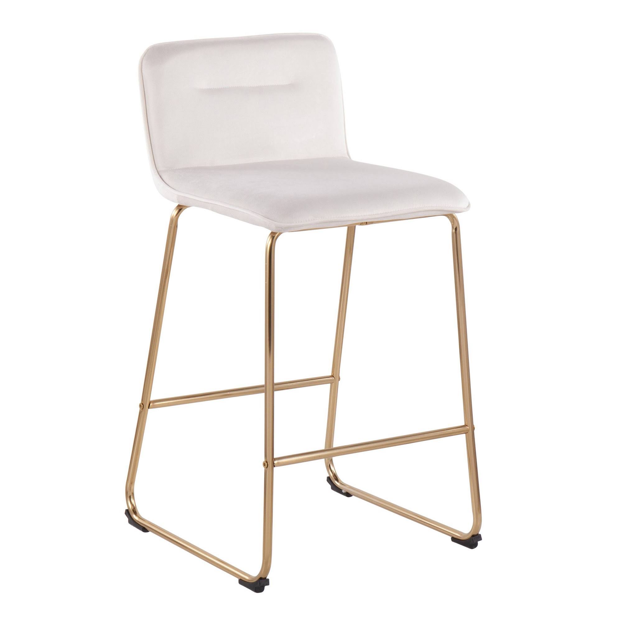 LumiSource Casper Fixed-Height Counter Stool - Set of 2, Gold Metal, Cream Velvet