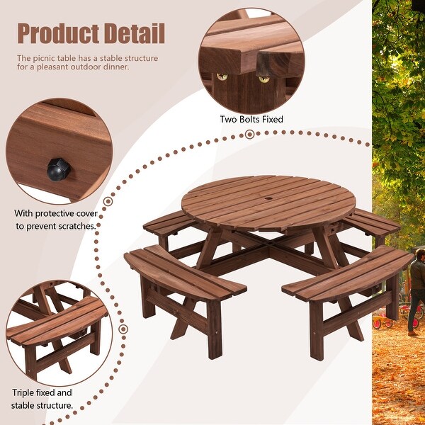 Spacious 8Person Wooden Picnic Table with Builtin Benches
