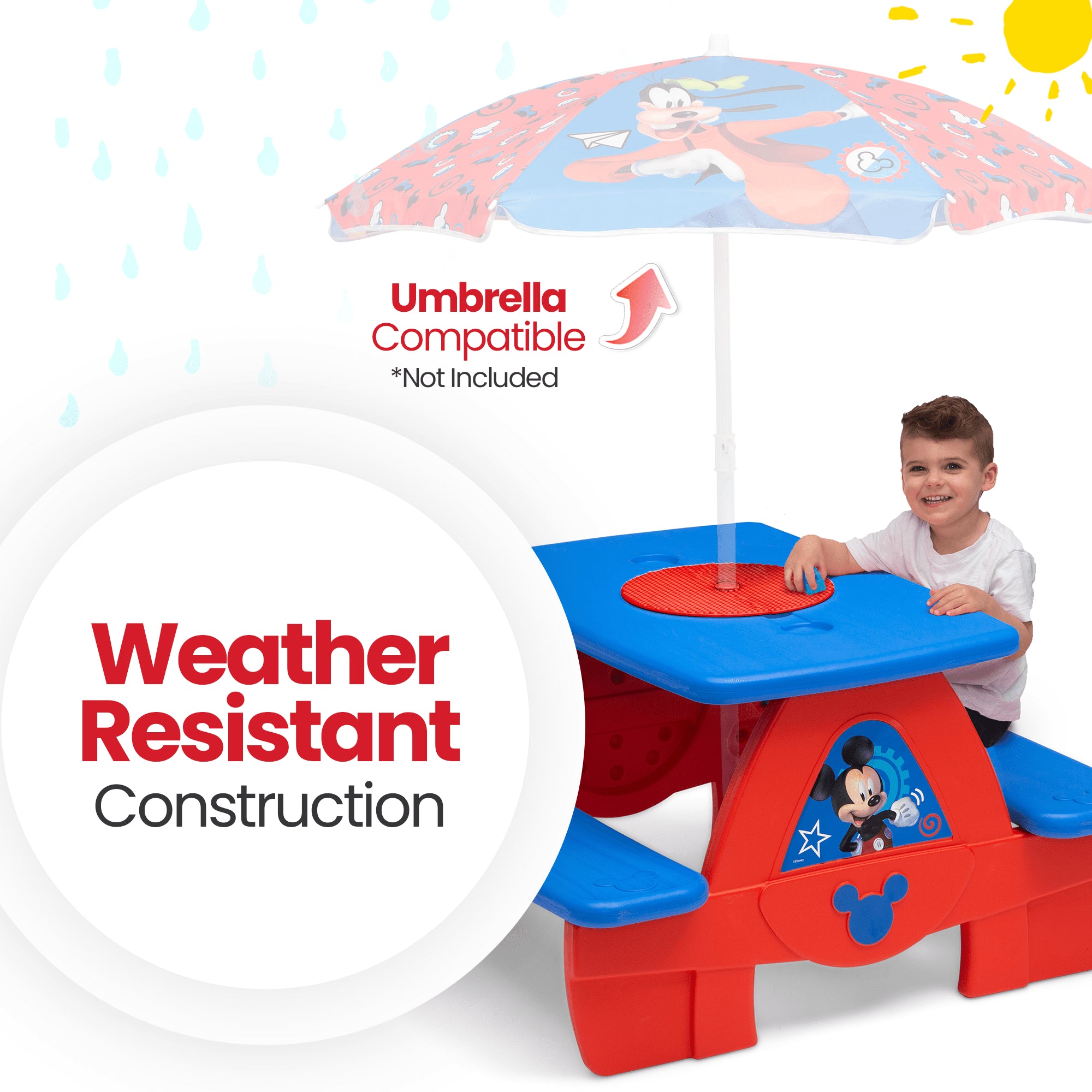 Mickey Mouse Picnic Table with Block Baseplate and Cupholders