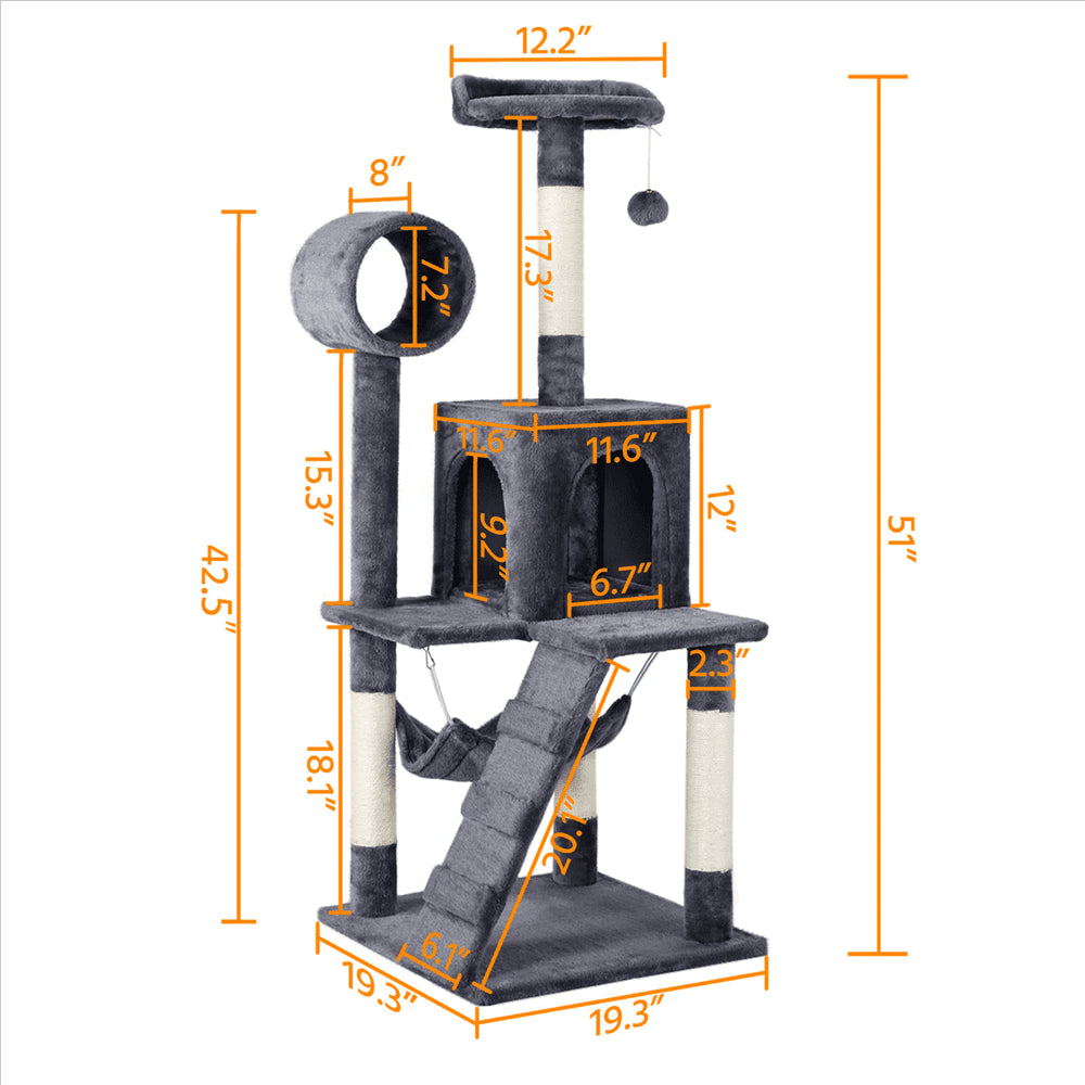 Yaheetech 51-in Cat Tree and Condo Scratching Post Tower, Gray