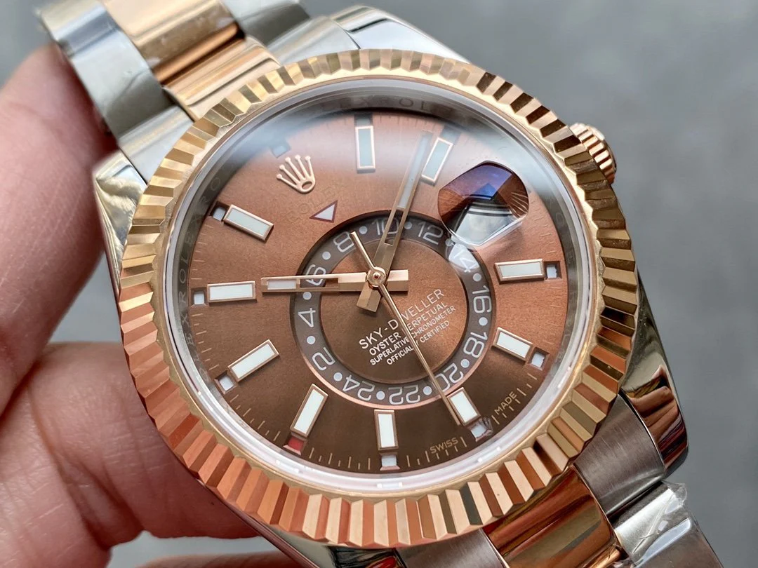 SKY-DWELLER TWO-TONE 42 ROSE GOLD BEZEL BROWN DIAL