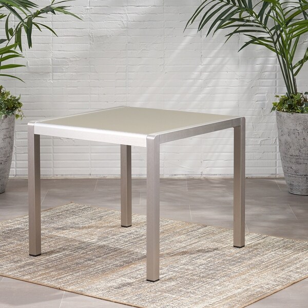 Outdoor Square Dining Table with Anodized Aluminum Frame,Tempered Glass Table Top