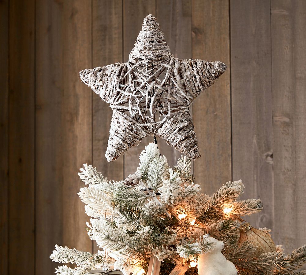 Light Up Snowy Star Handcrafted Rattan Tree Topper  sgtnighsdesigns