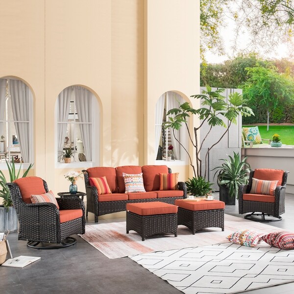 OVIOS 6piece Rattan Wicker Patio Furniture Set Swivel Gliding Chair Set