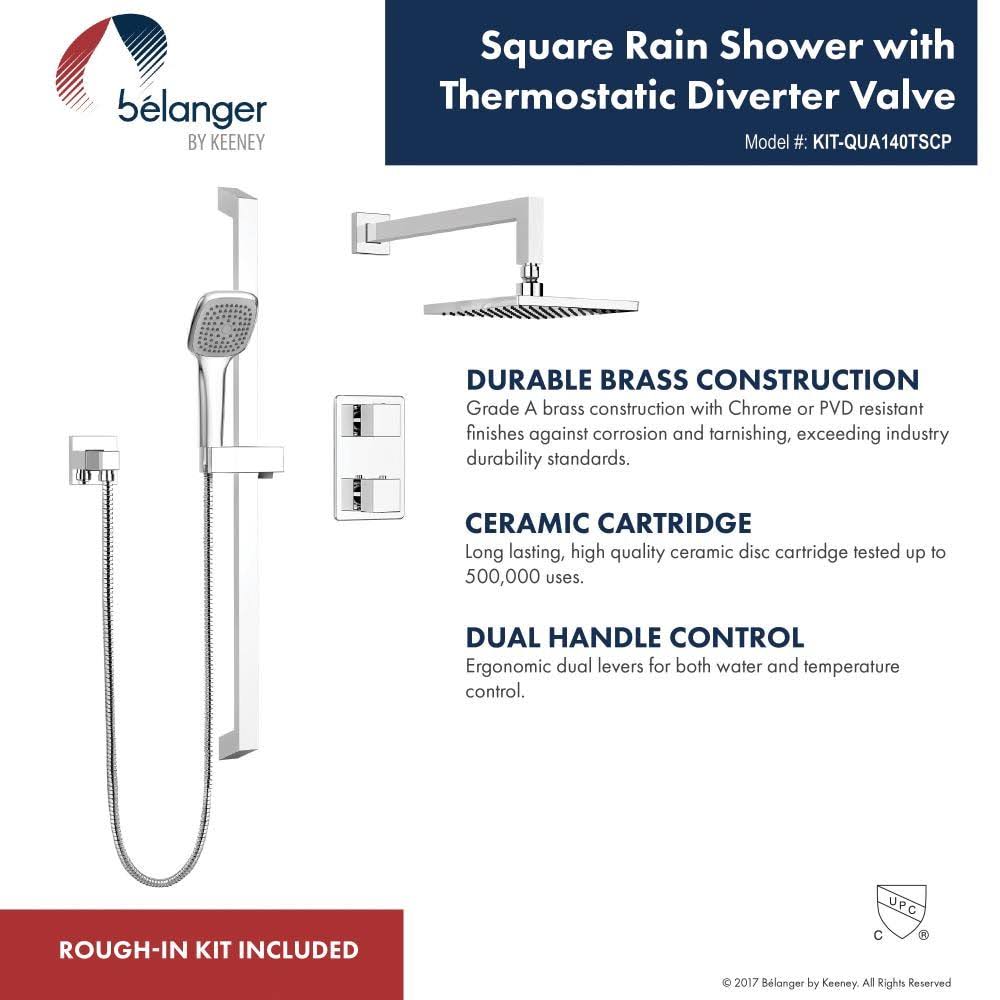 Belanger KIT-QUA130CCP Rain Pressure Balanced Square Shower System, Polished Chrome