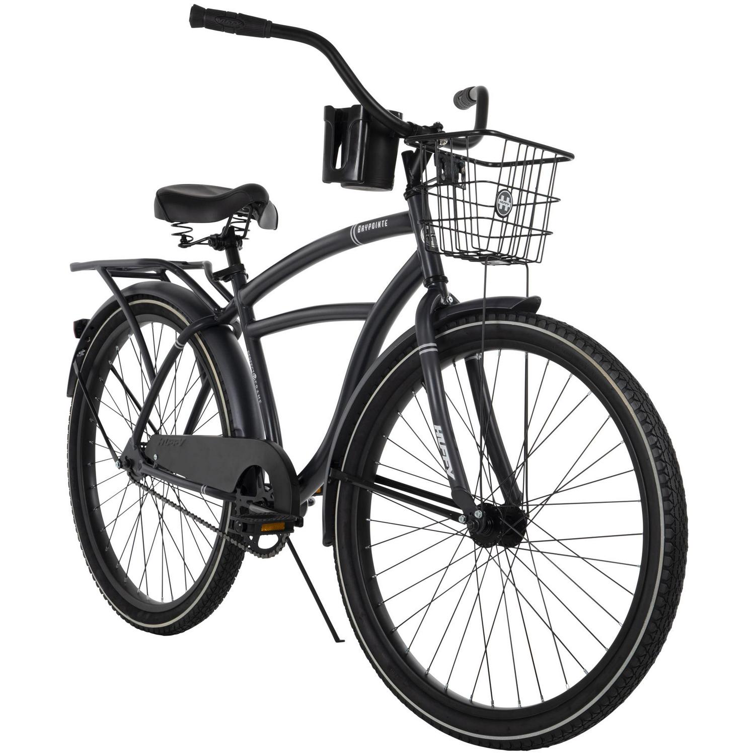 Huffy 26 Baypointe Mens Cruiser Bike with Basket, Gray