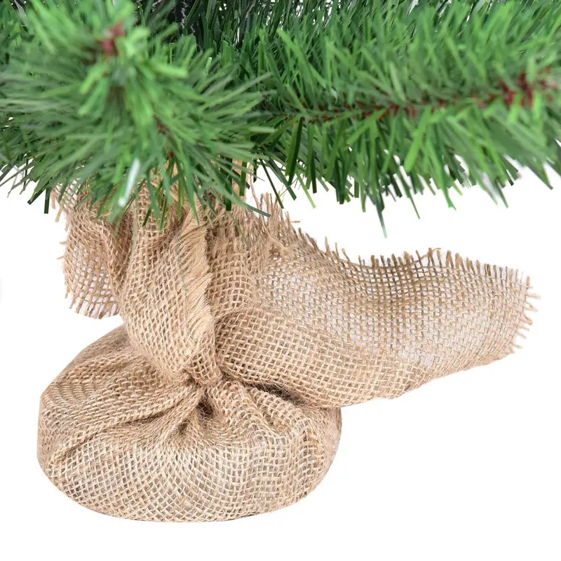 Tabletop Artificial Spruce Tree – PVC Green Mini Xmas Tree in Rustic Burlap Planter