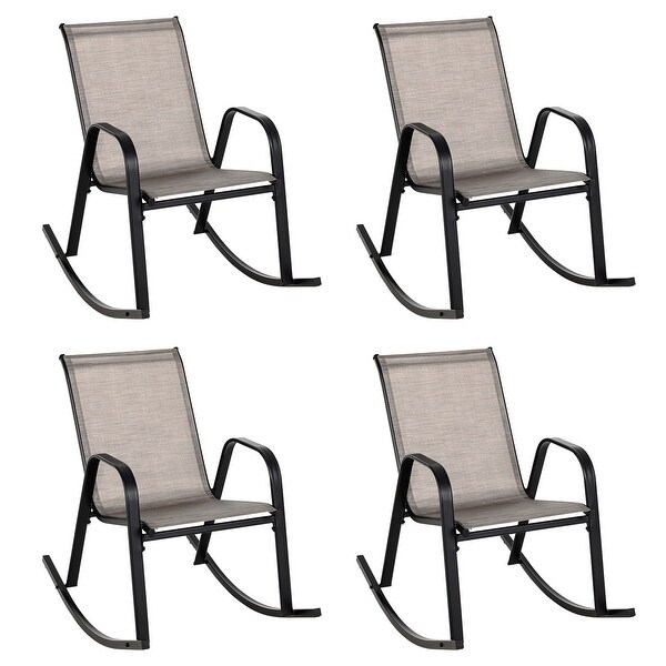 2/ 4 PCS Patio Rocking Chair HeavyDuty Metal Rocker AntiSlip Brown
