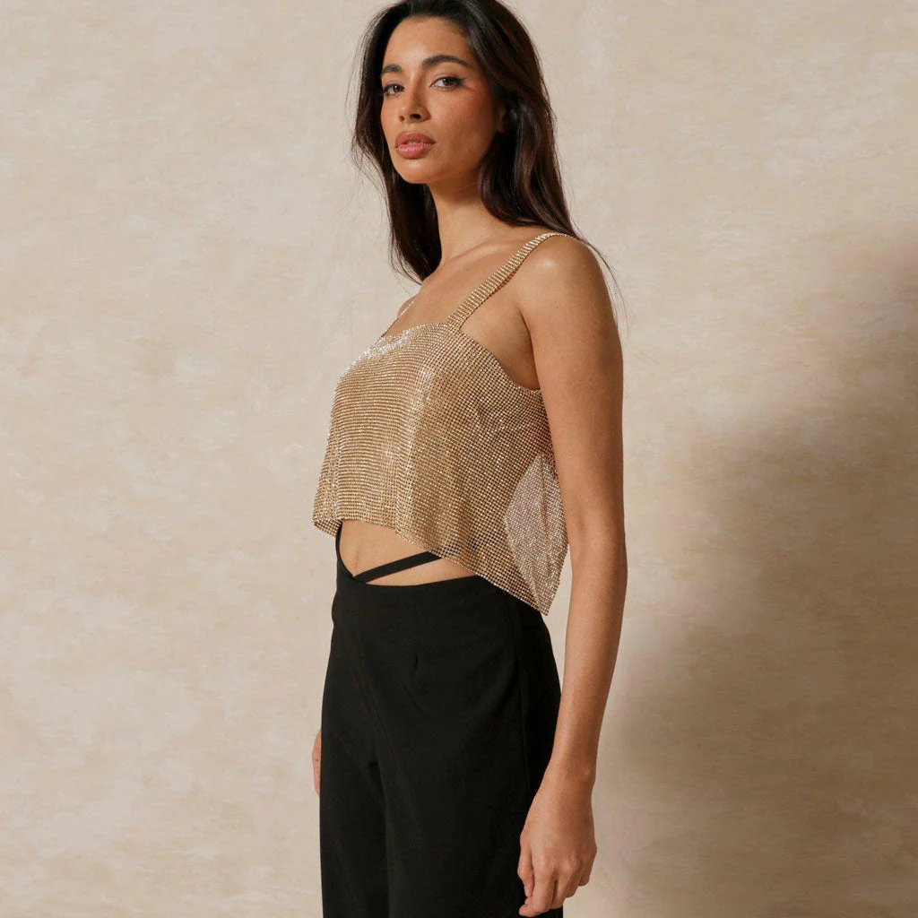 Rhinestone Square Neck Crop TopClistos