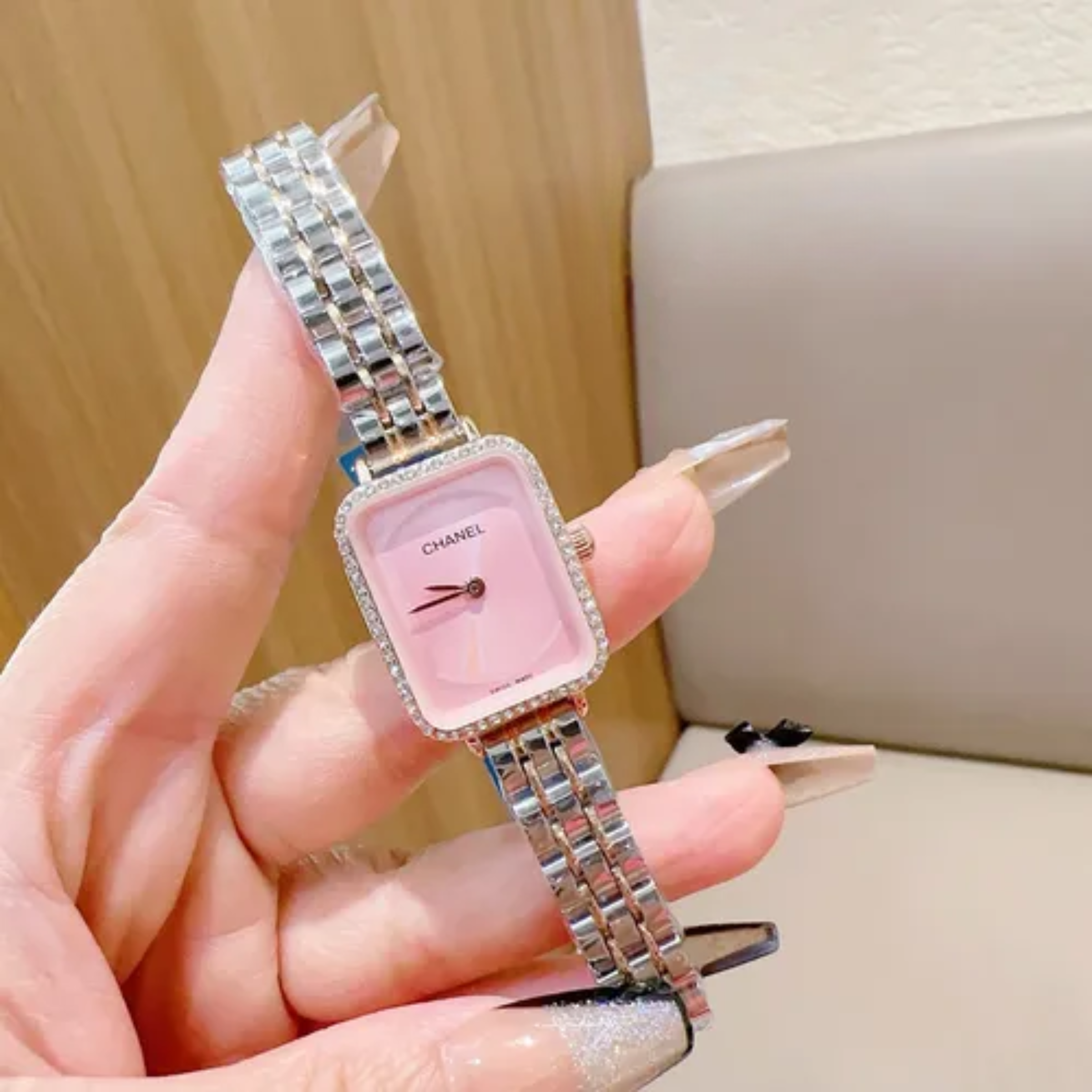 Chanel Première Silver Diamond-Edge Watch Pink Dial