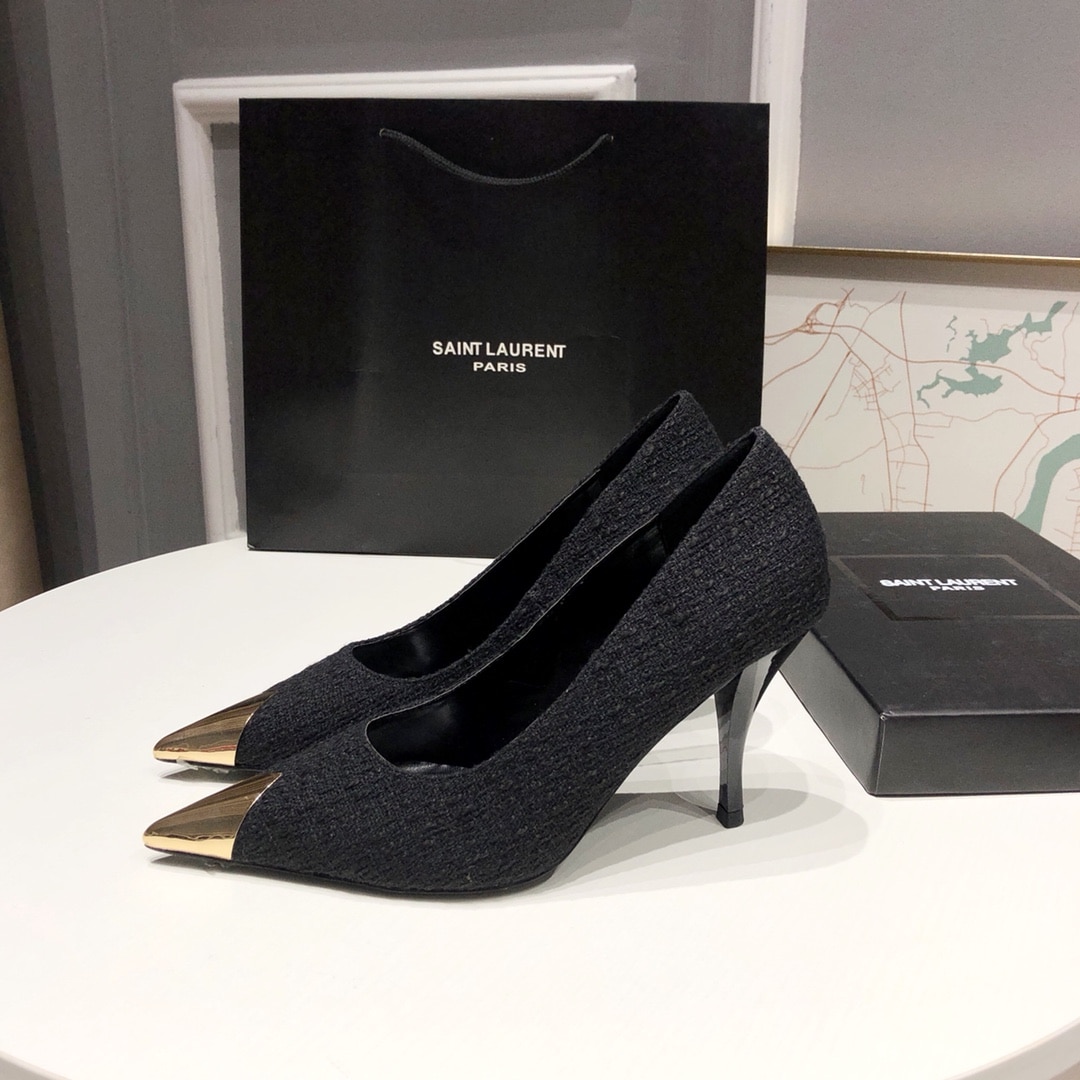 Saint Laurent Vesper Leather Trimmed Boucl? Pumps Black