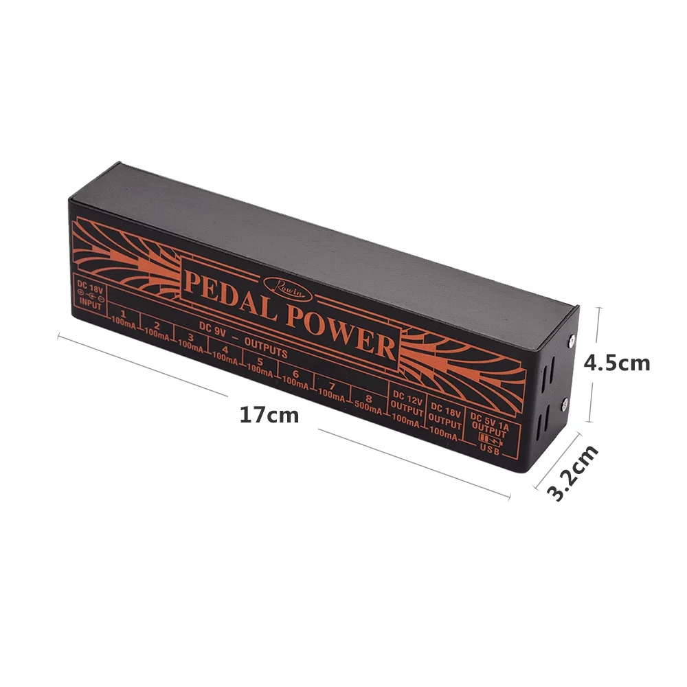 Rowin Compact Size Guitar Effect Power Supply Station 10 Isolated DC Outputs for 9V 18V Guitar Effects with 5V USB Output