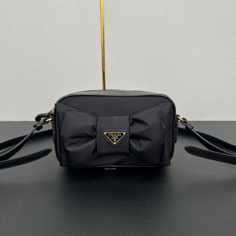 Prada Re Nylon And Nappa Mini Shoulder Bag With Bow Black 18Cm