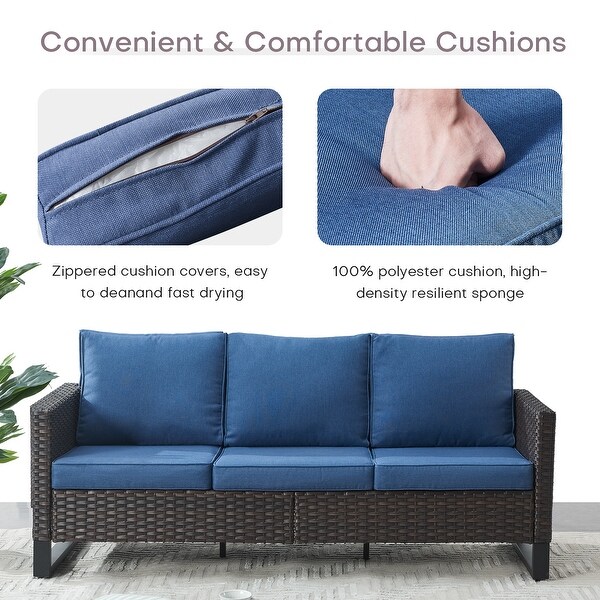 PE Wicker Sofa Rocking Chair Ottoman Set of 9