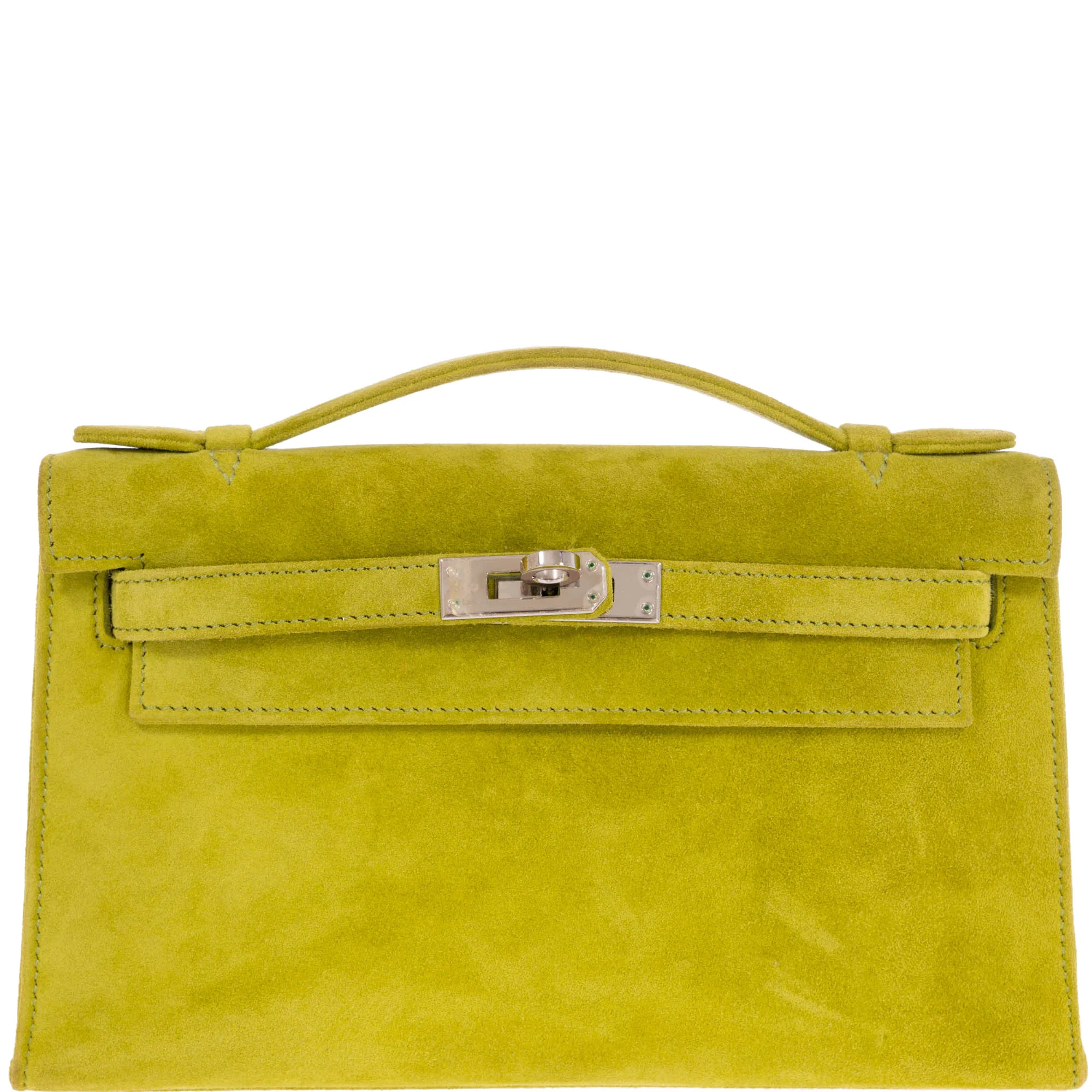 Hermès Kelly Pochette Vert Anis Veau Doblis Suede Palladium Hardware