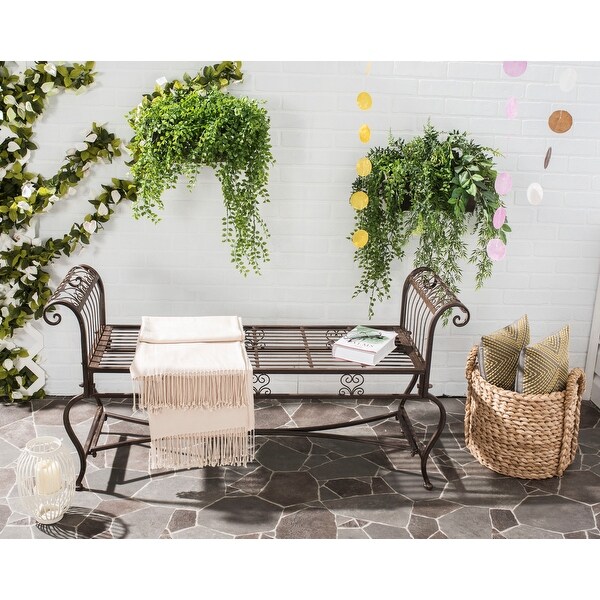 SAFAVIEH Outdoor Living Rustic Brielle Rustic Brown Iron Bench
