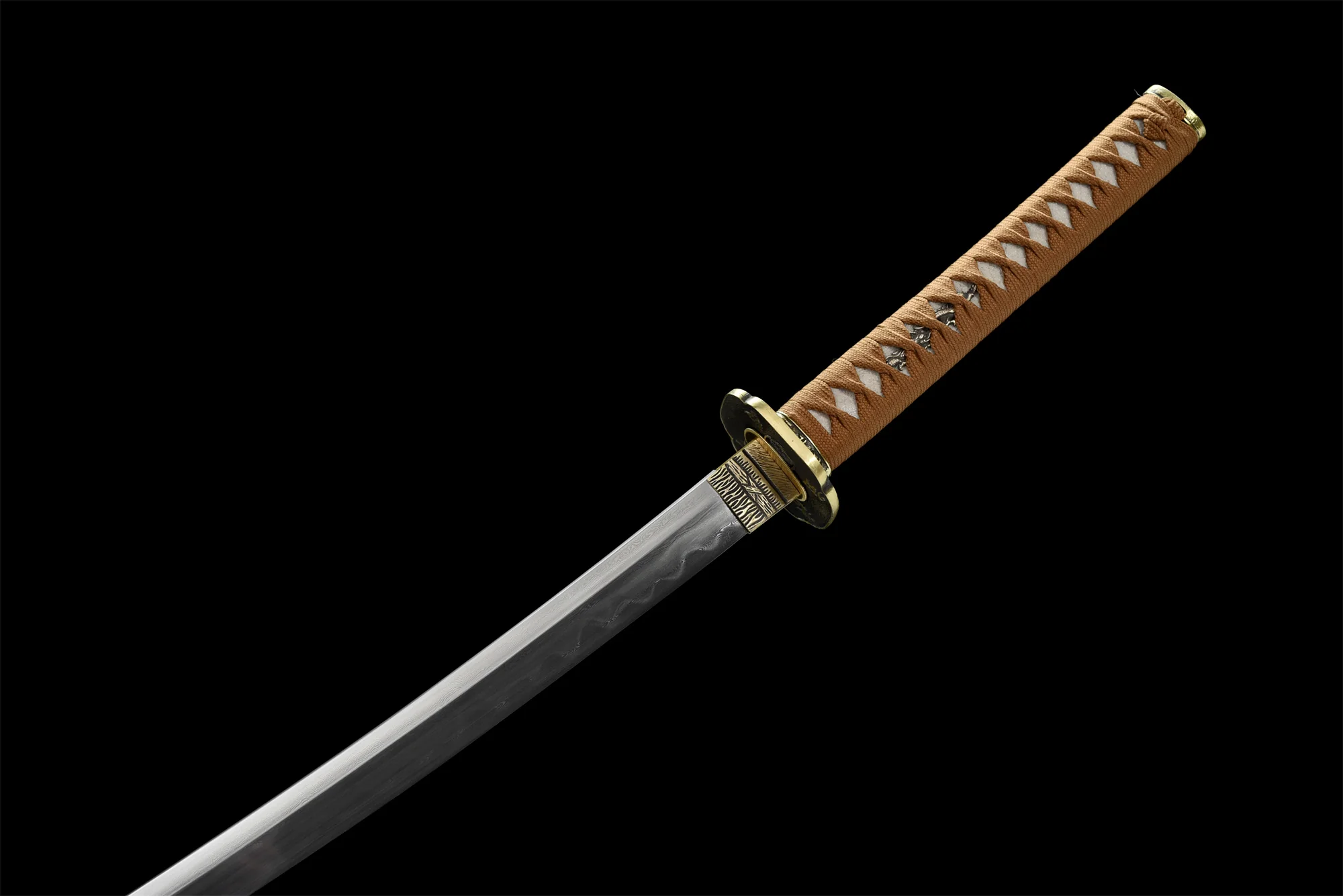 Folding Steel Katana – Clay Tempered, Golden-Brown, Full Tang