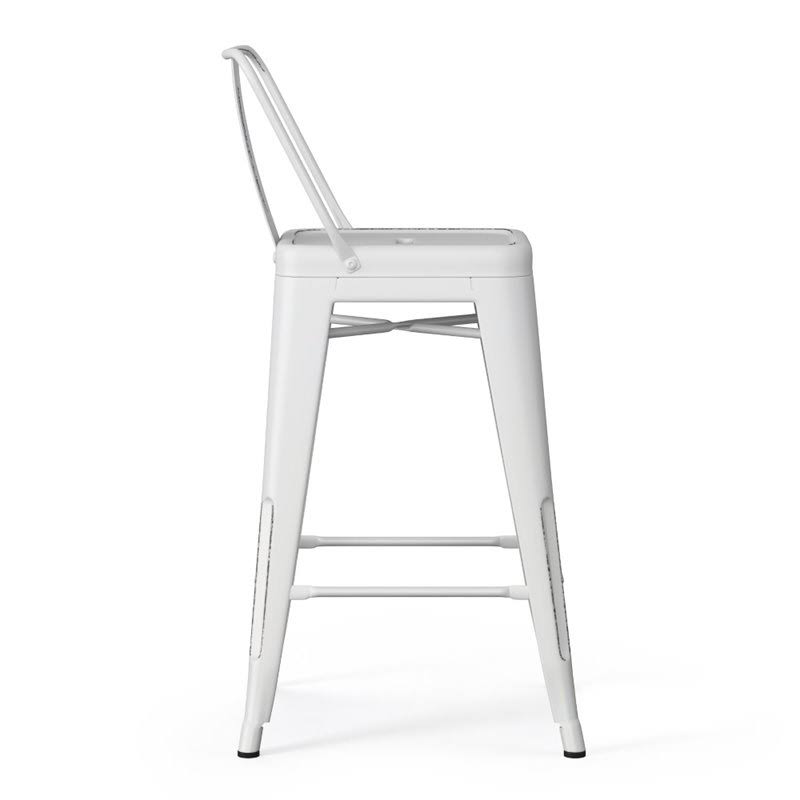 Atlin Designs 30x22 Metal Curved Back Bar Stool in Distressed White (Set of 2)