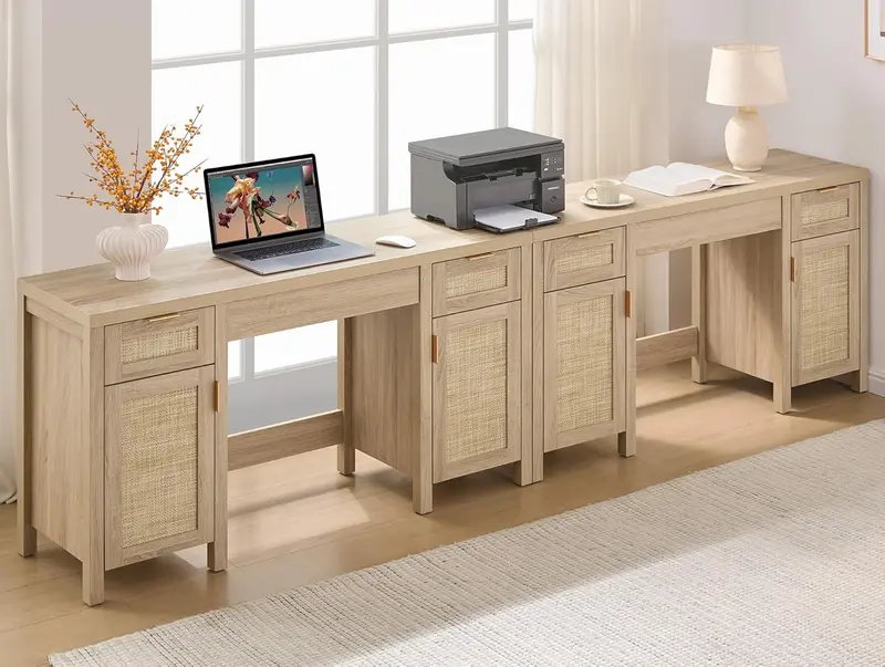 SICOTAS Rattan Dressing Table – 52-Inch Natural-Wood Vanity Desk