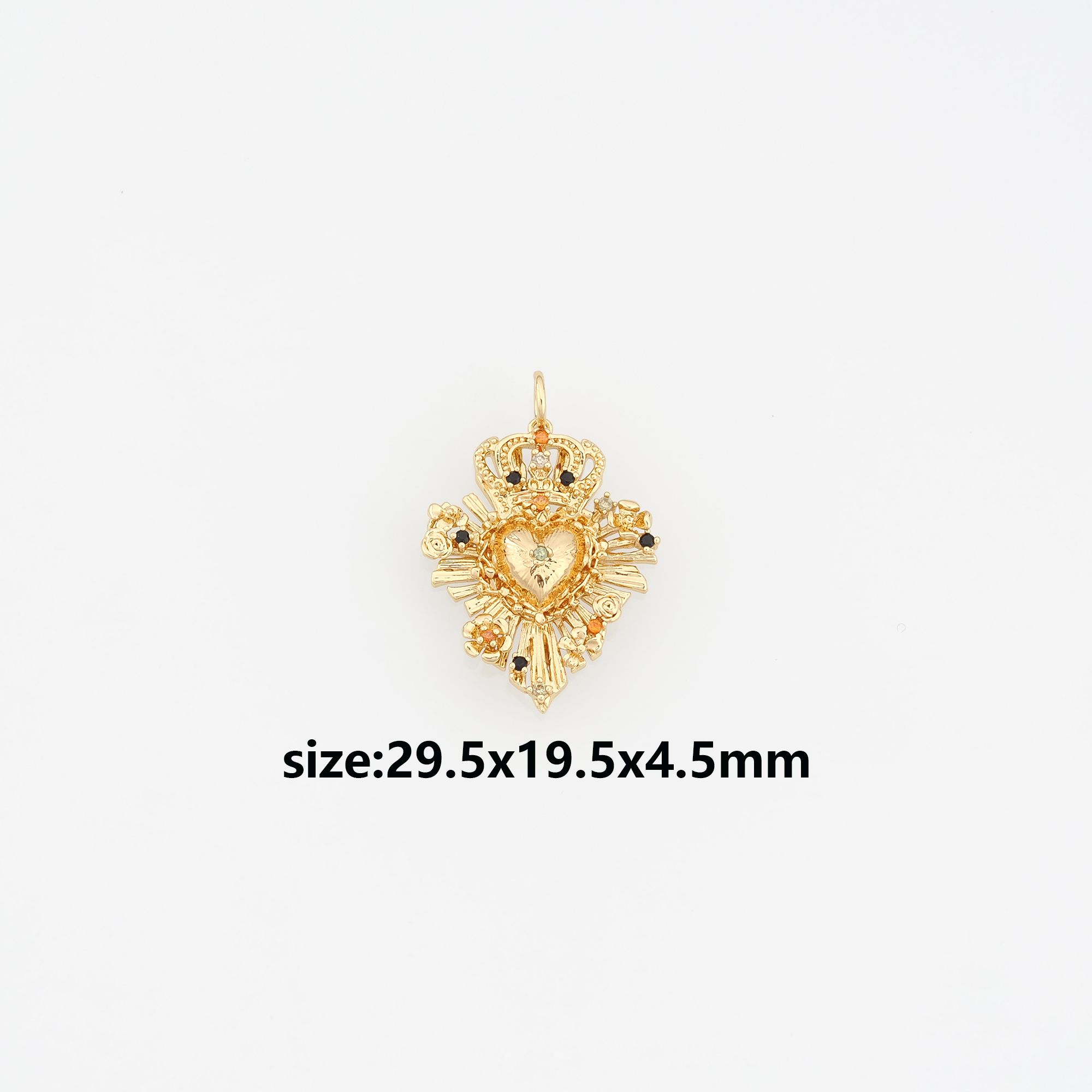 18K Gold Filled Sacred Heart Pendant,CZ Micro Pave Religious Charm Earrings Necklace for DIY Jewelry Making Supply
