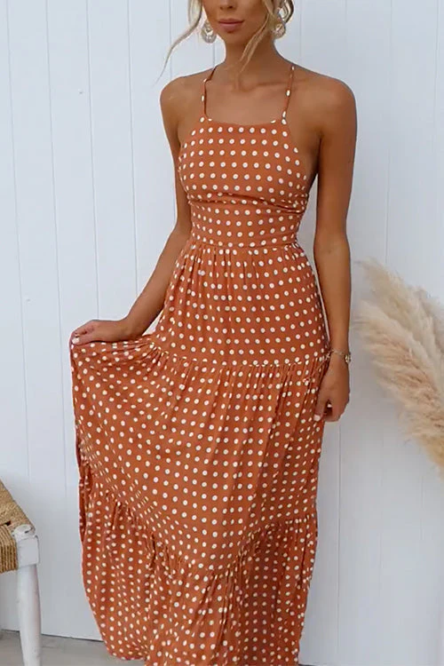 Lace-Up Back Polka Dot Maxi DressClistos