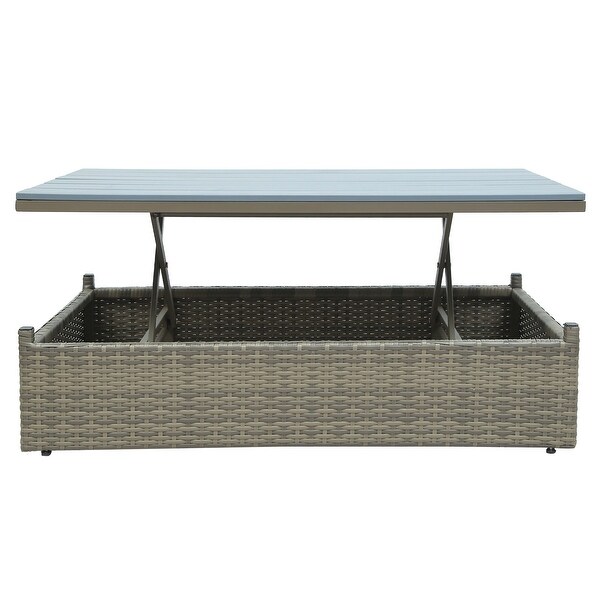 Roomfitters Patio Furniture Set,5Piece Wicker Sofa with Adjustable Backrest,Cushions,Ottomans,LiftTop Coffee Table