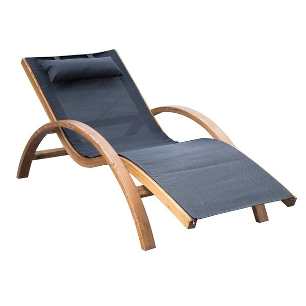 Outsunny Outdoor Mesh Lounge Chair with Large Comfortable Cushion and an Outdoor Durable Wood Material,Black