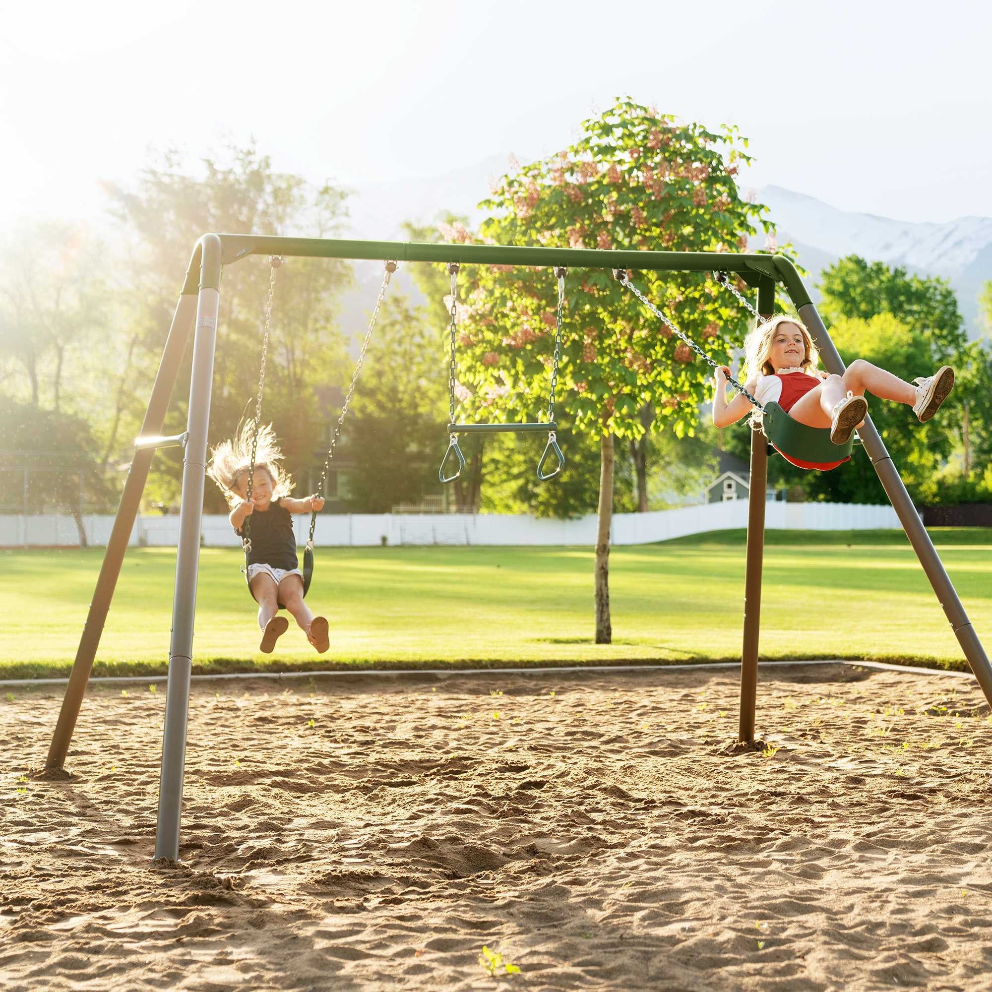 Lifetime Kids 7.3 ft. High x 11.25 ft. Long x 9.58 ft. Wide Metal Swing Set (90952)