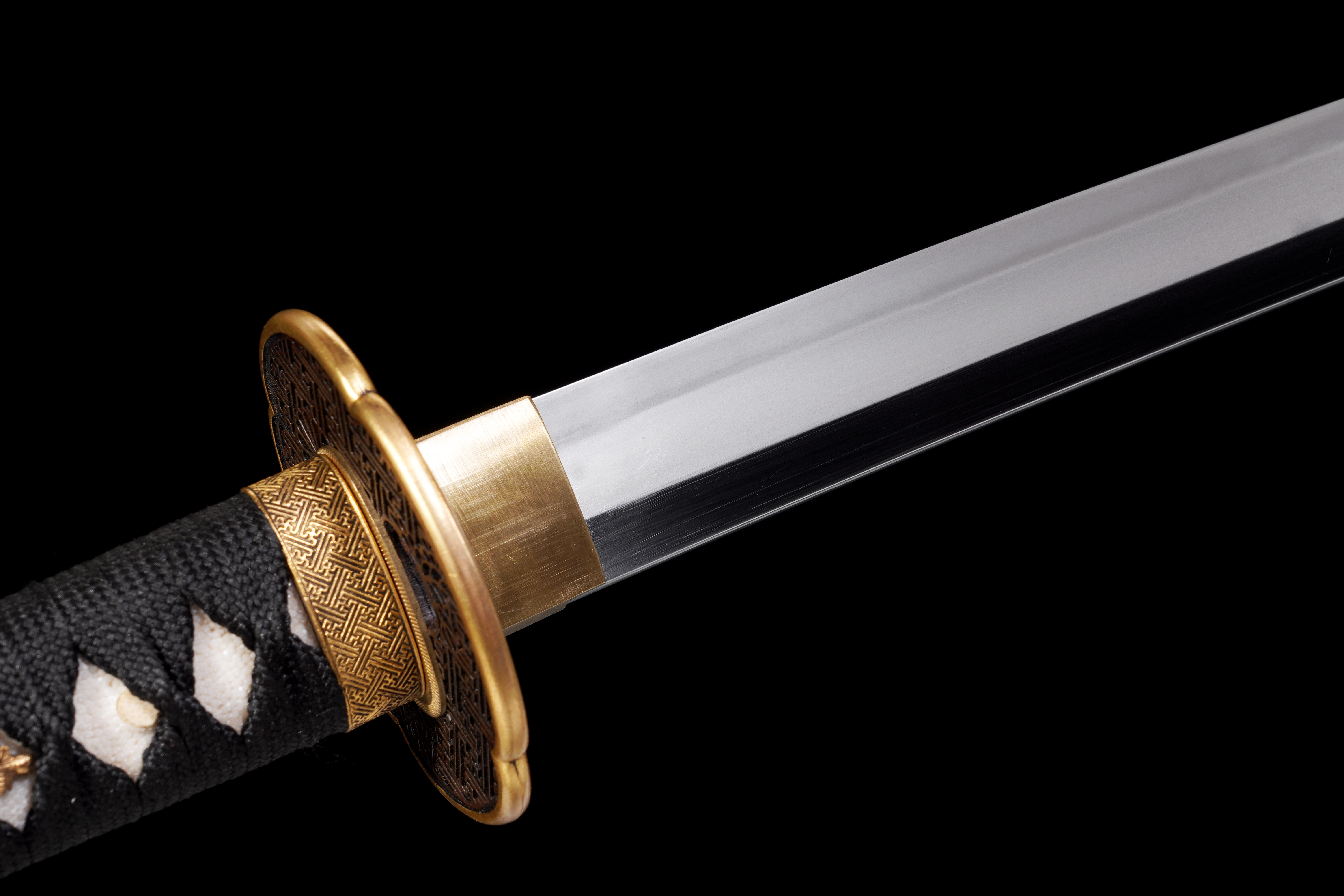 Handmade Japanese Katana T10 Steel Clay Tempered Golden Lattice Full Tang