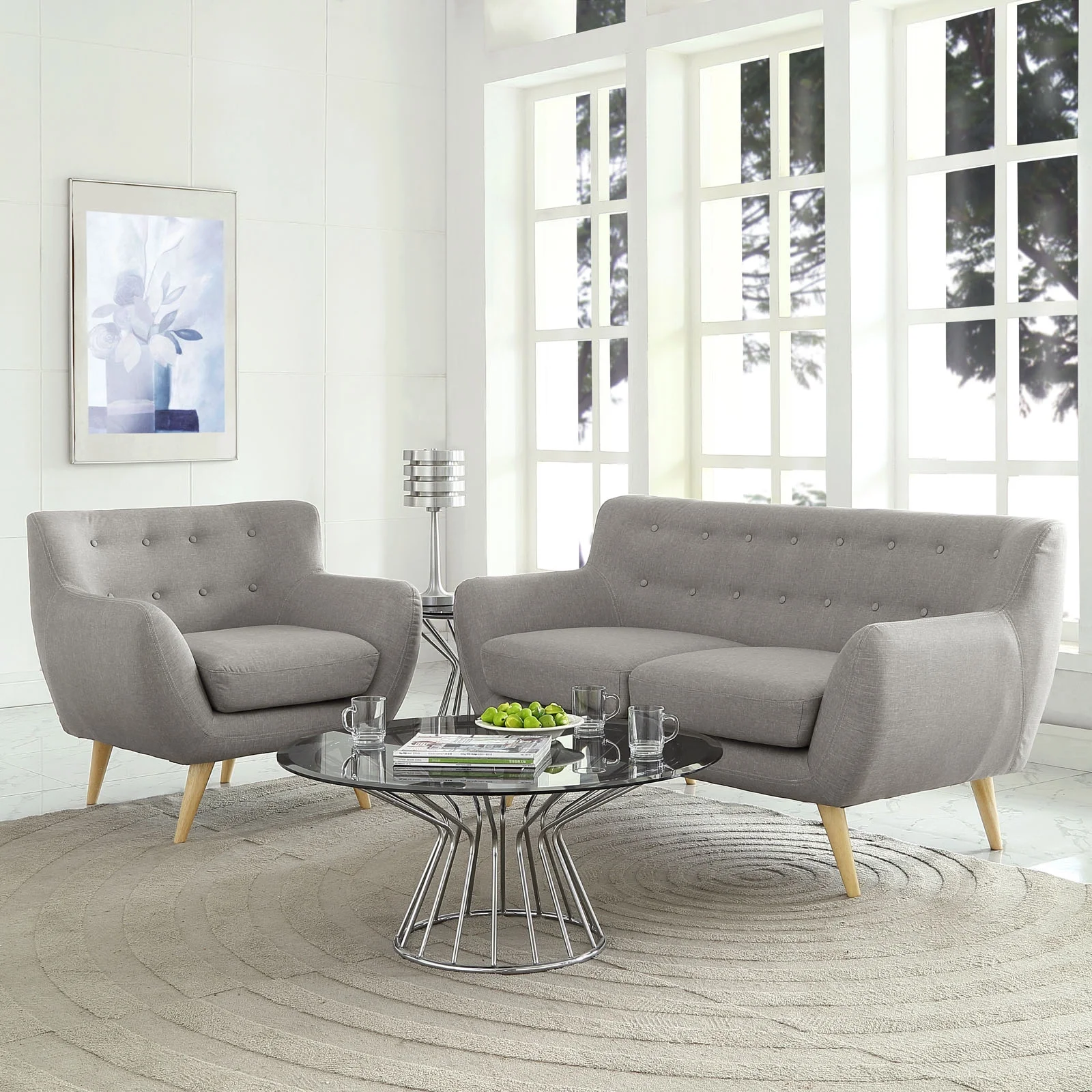 Modway Remark 2 Piece Living Room Set in Light Gray