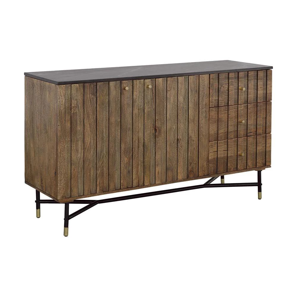 Coast To Coast Imports Blaire 3-Drawer Solid Wood Credenza in Natural